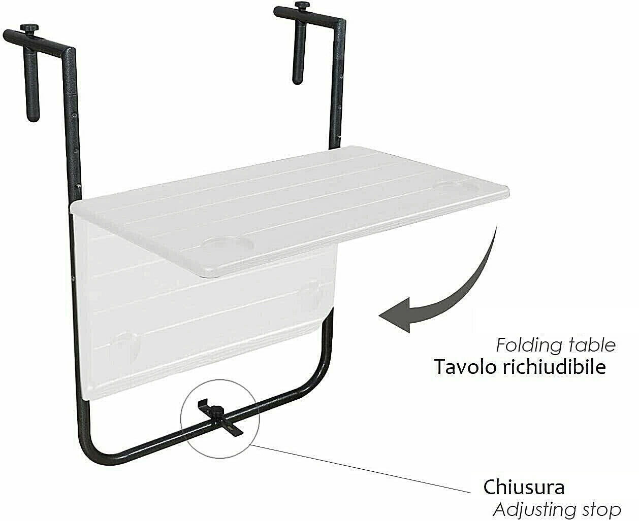 Tavolo richiudibile da balcone in acciaio piano in HDPE bianco per esterni