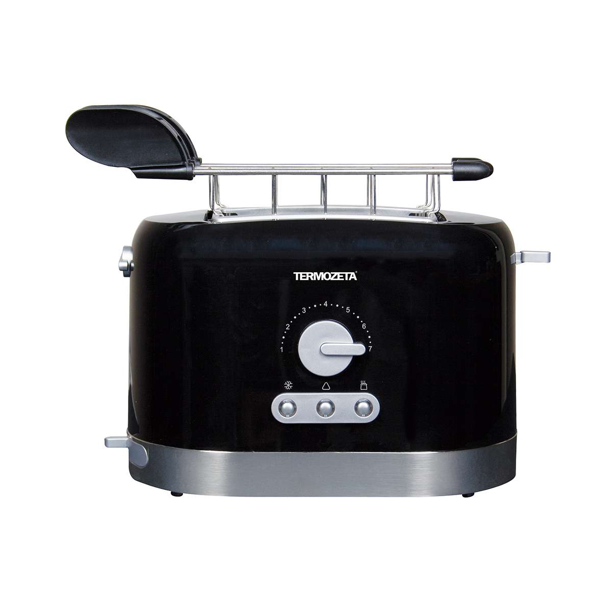 Tostapane in acciaio inox con timer a 7 livelli diversi di doratura e Pinze con impugnature termoresistenti