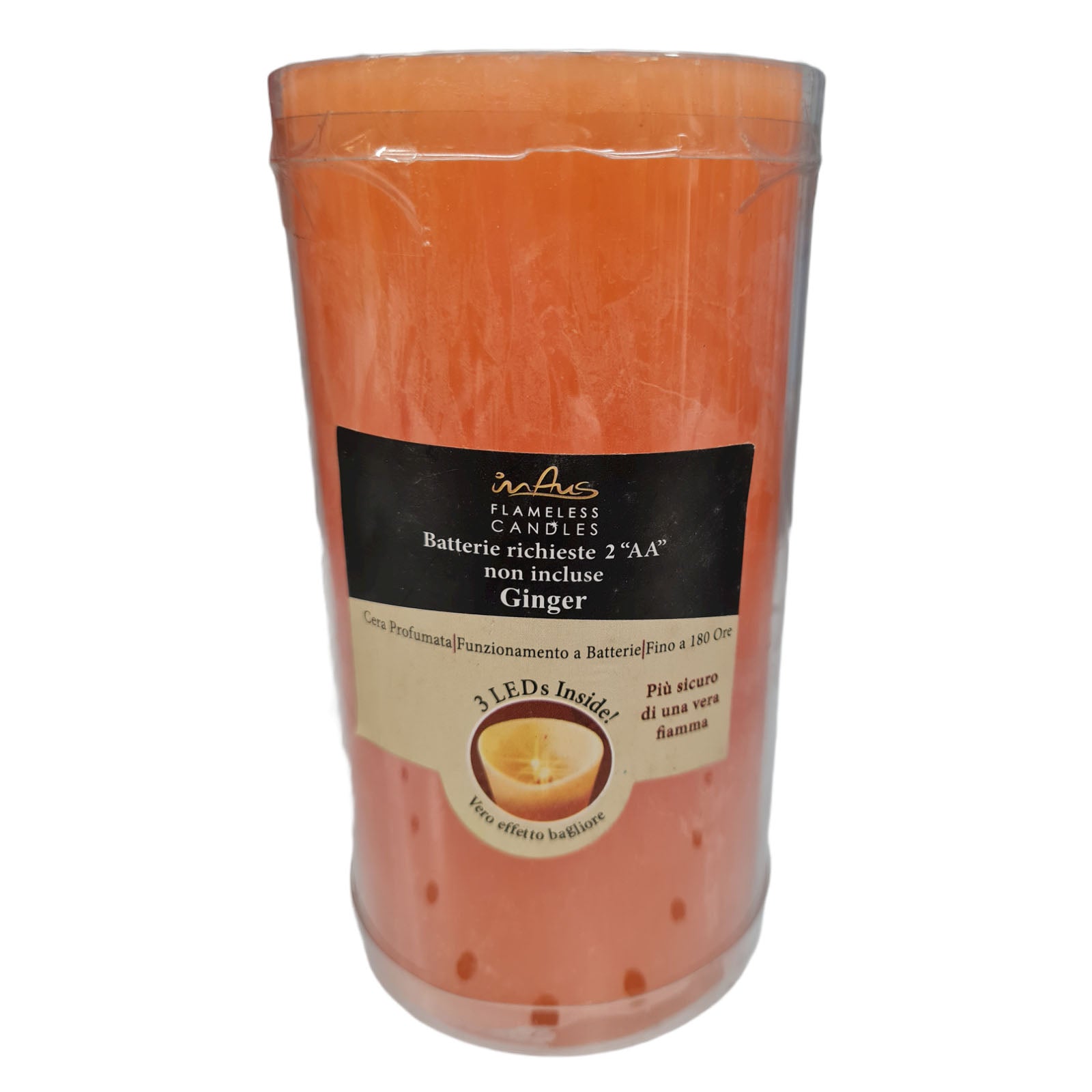 Candela in cera colorata con luce a led effetto realistico h 15 cm