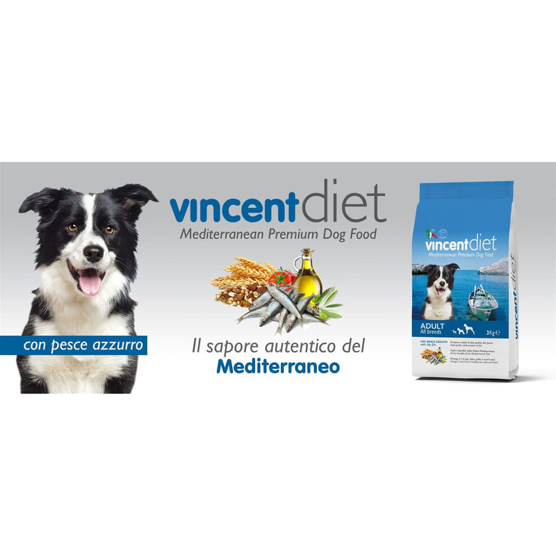 Crocchette cani vicent diet con pesce azzurro 15 kg pollo cereali legumi mediterranea