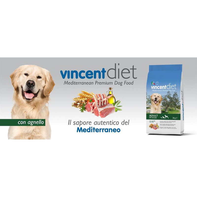 Crocchette cani vicent diet agnello 15 kg pollo cereali legumi dieta mediterranea