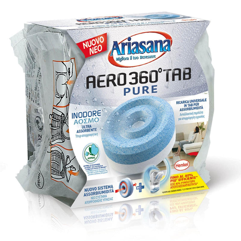 PZ 2 RICARICA ARIASANA BIPAK AERO 360° ASSORBIUMIDITA' DEUMIDIFICATORE TAB NEUTRO CLASSIC 450g