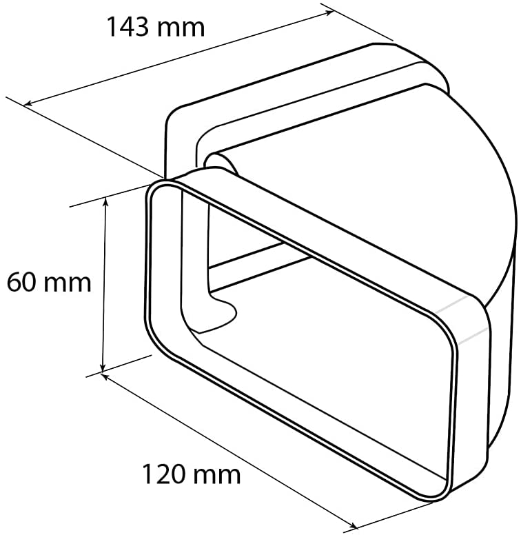 Curva per tubo aerazione canalizzata sezione rettangolare in ABS