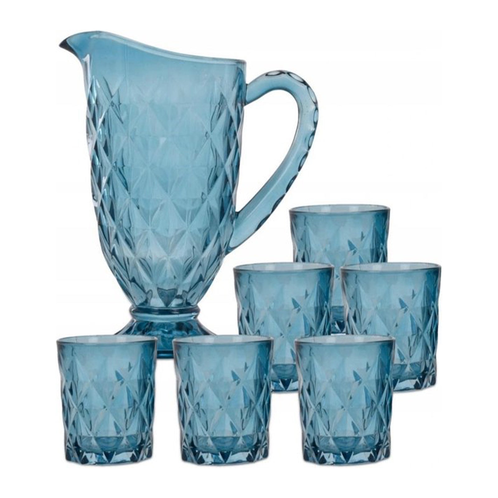 Caraffa in vetro con beccuccio e manico, set caraffa + 6 bicchieri in vetro