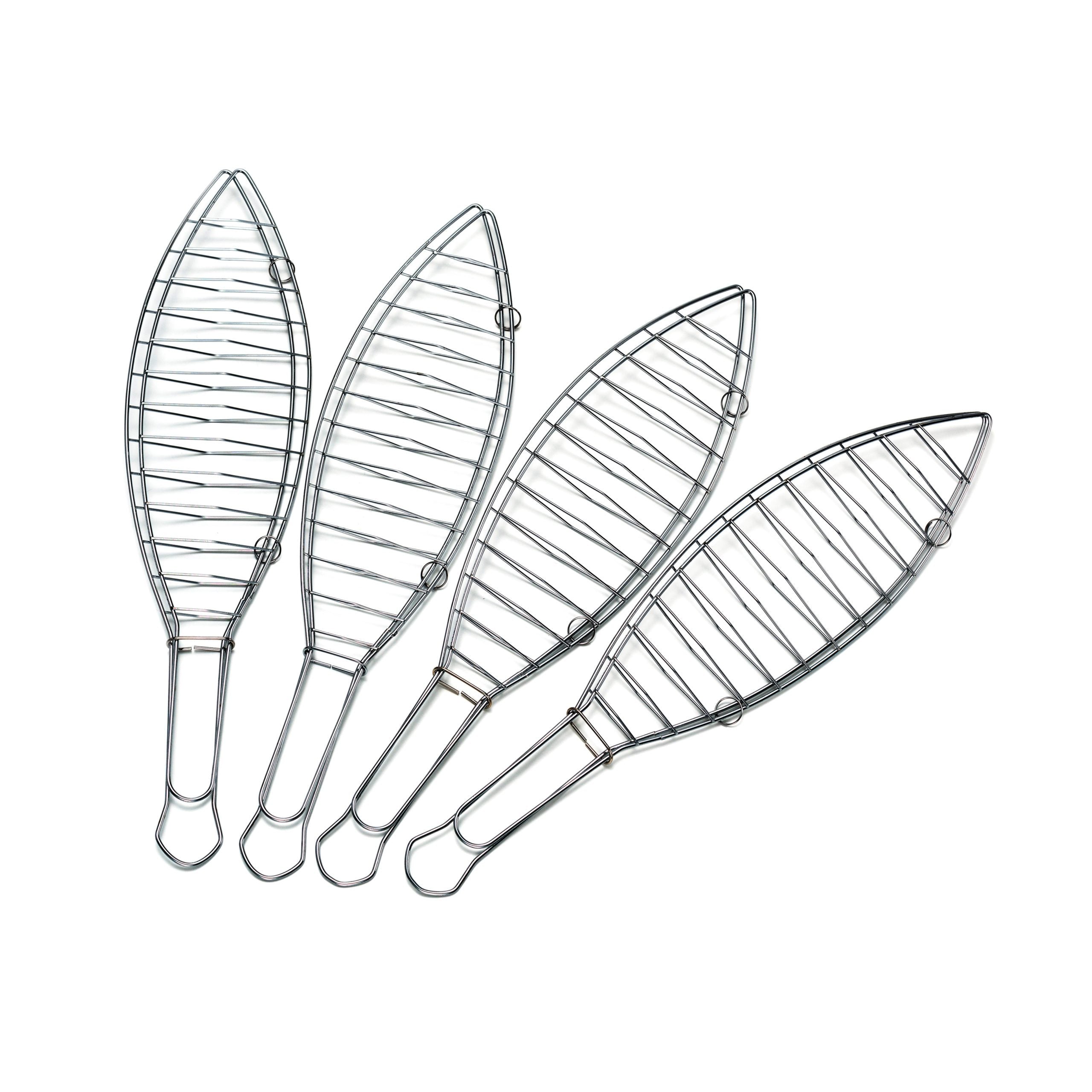Kit 4 griglie per pesce da barbecue in acciaio inox da 42 cm accessori professionali