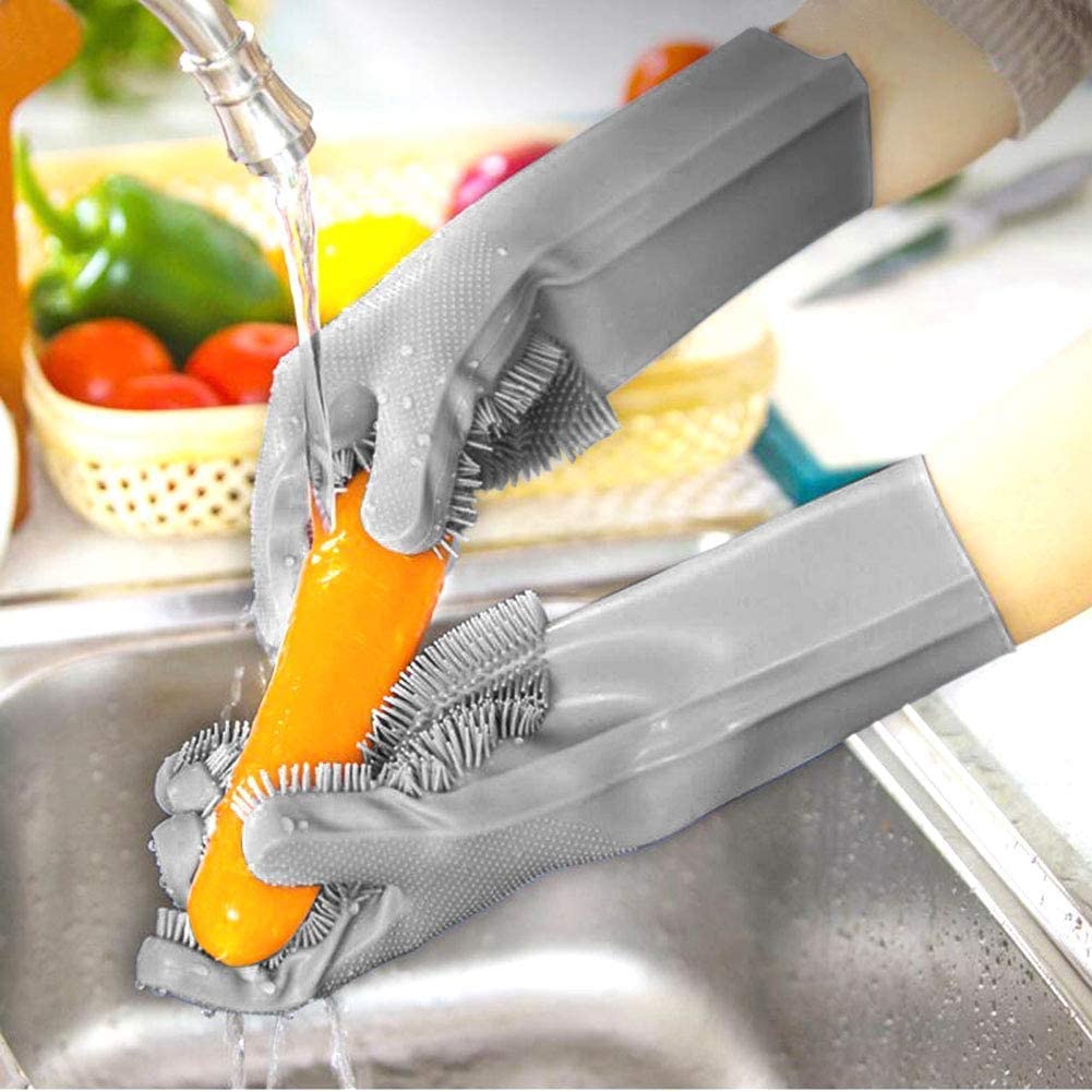 Guanti in silicone con spugna integrata per lavare i piatti da cucina