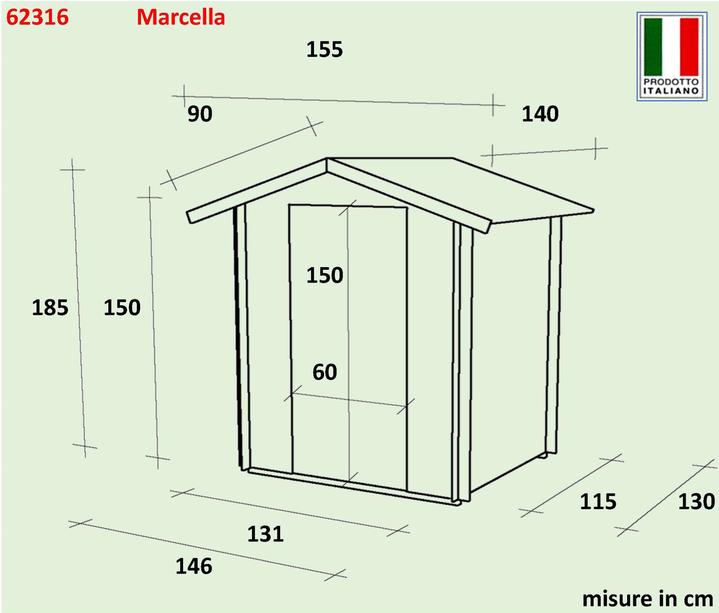 Casetta in legno con porta deposito da giardino per attrezzi "Made in Italy" 146 x 130 x h 185 cm