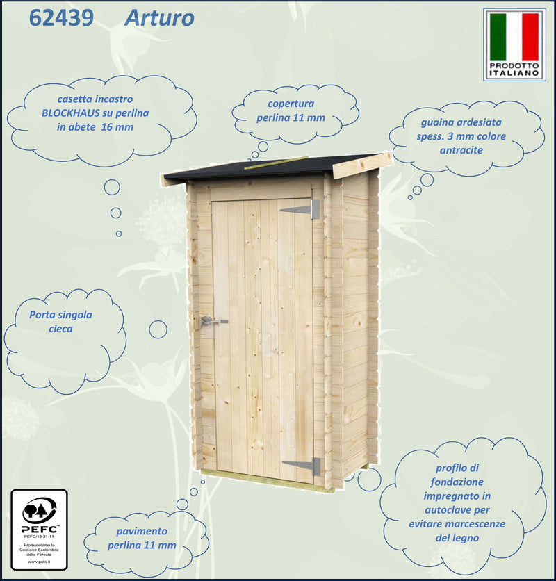 Casetta in legno con porta finestrata deposito da giardino per attrezzi "Made in Italy" 98 x 64 x h 188 cm