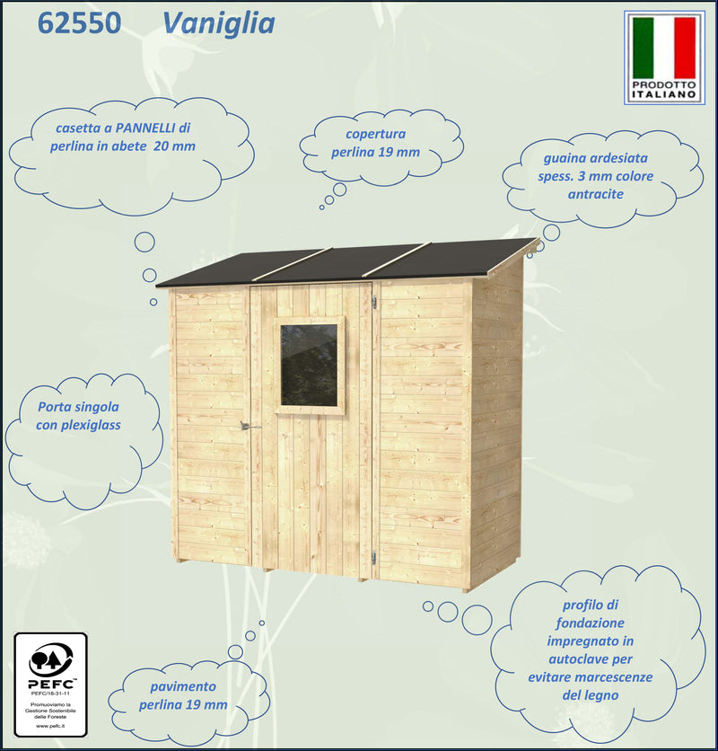 Casetta in legno addossata con porta finestrata deposito da giardino "Made in Italy" 207 x 102 x h 222 cm