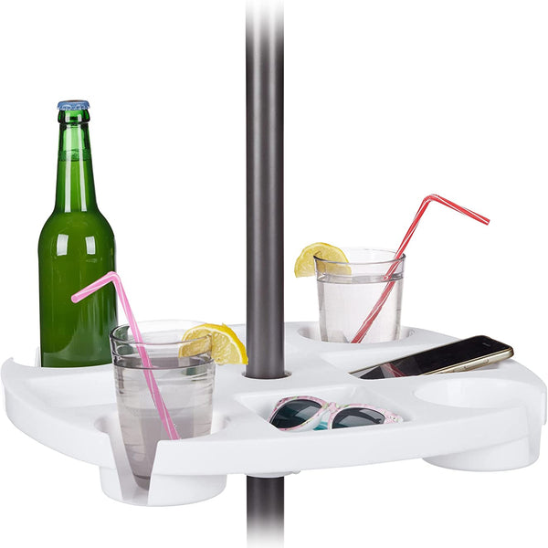 VALINK Venus - Vassoio rotondo da tavolo per ombrellone, 43 cm, in plastica, per ombrellone, bicchieri, ombrellone, birra, bevande, snack, per giardino e piscina, colore: bianco