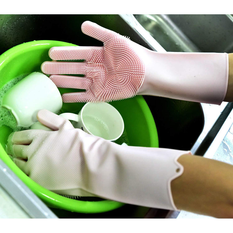 Guanti in silicone con spugna integrata per lavare i piatti da cucina –