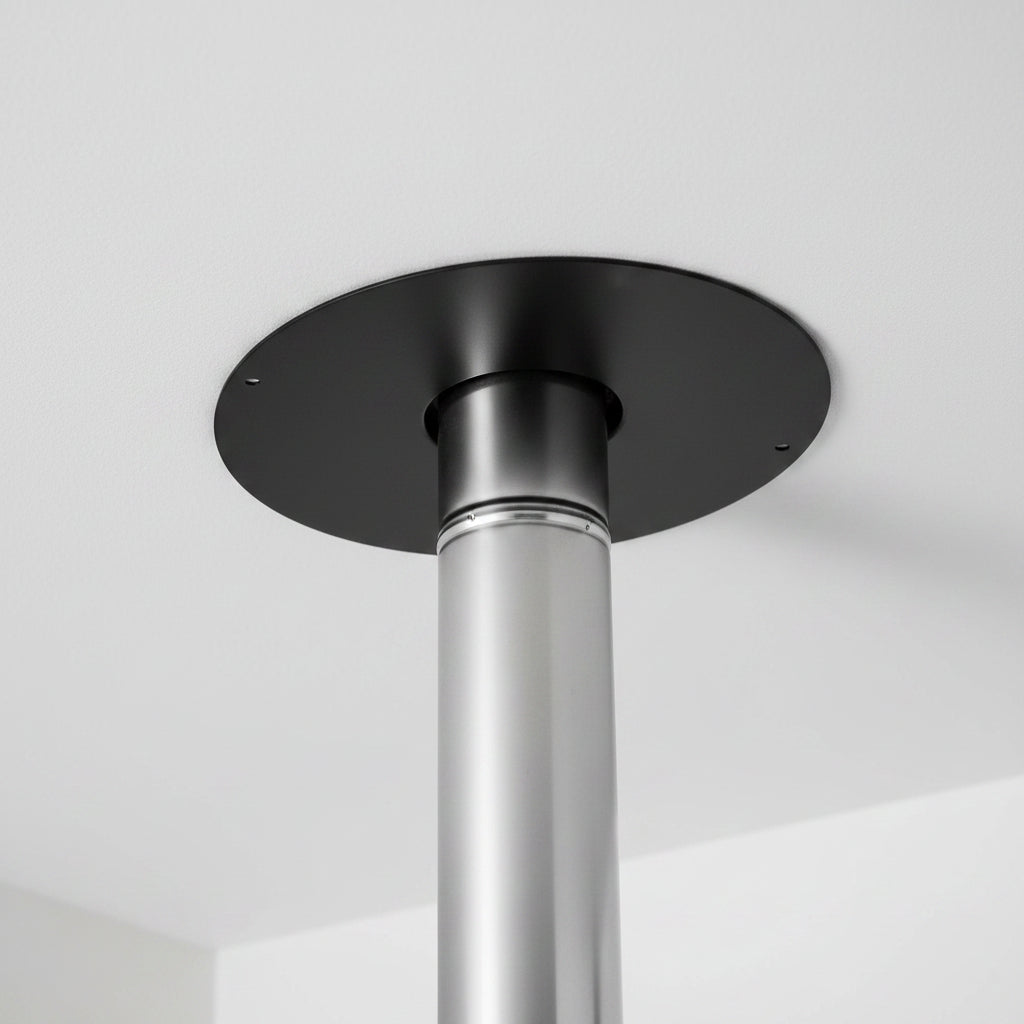 Rosone ellittico in acciaio nero, Anello di chiusura per canna fumaria stufa a pellet e legna