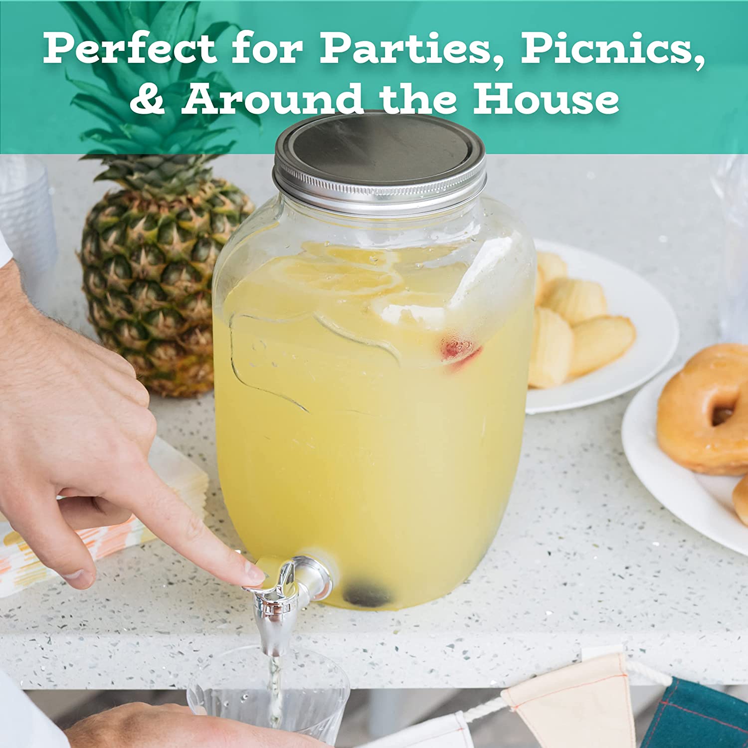 Caraffa in vetro porta bevande con rubinetto da 4 lt