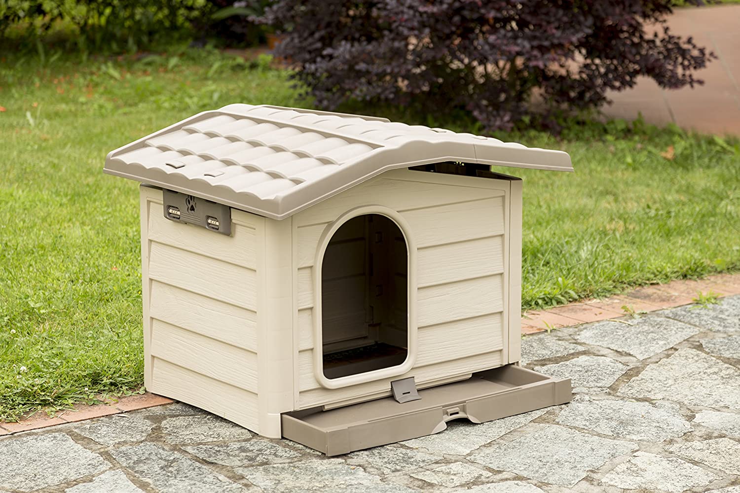 Cuccia per cani in Resina Bungalow con tetto apribile da esterno