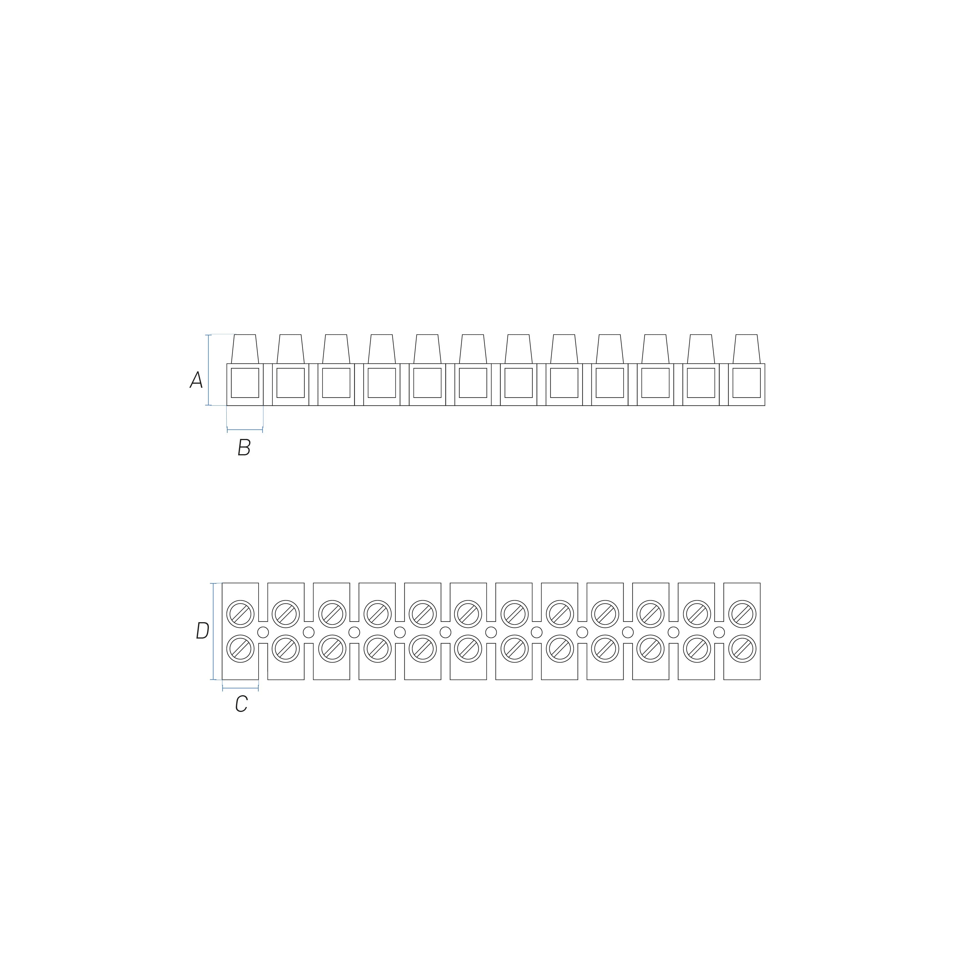 Morsettiere multipolari a 12 poli per collegamento cavi elettrici in poliammide