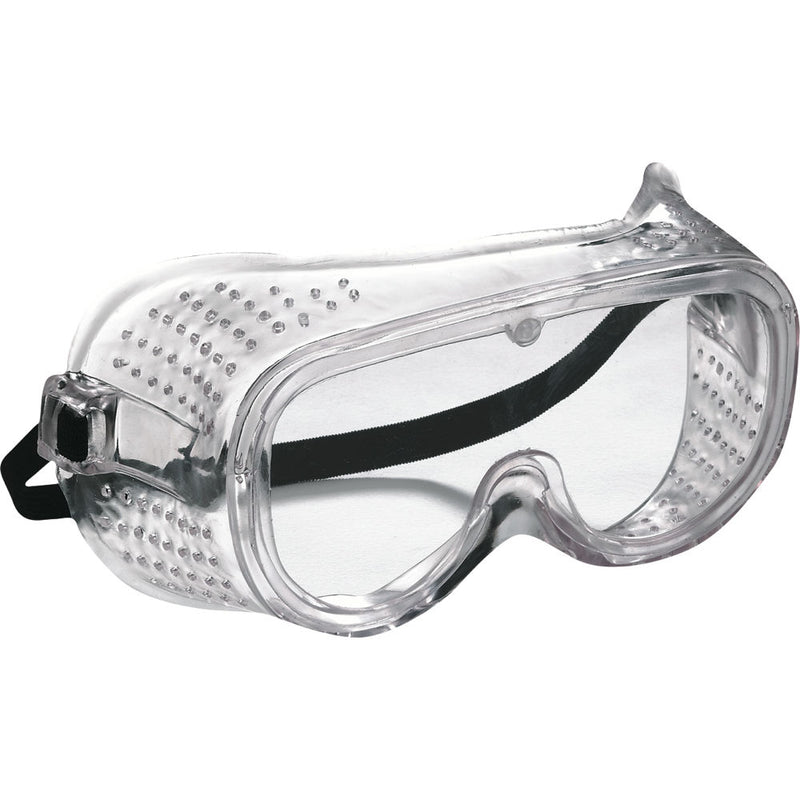 Occhiali di protezione antiappannamento con buchi di areazione e banda elastica