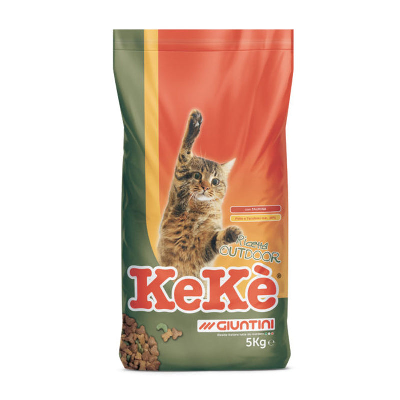 Crocchette per gatti adulti 5 kg Keke Outdoor a base di carne, cereali e verdura.