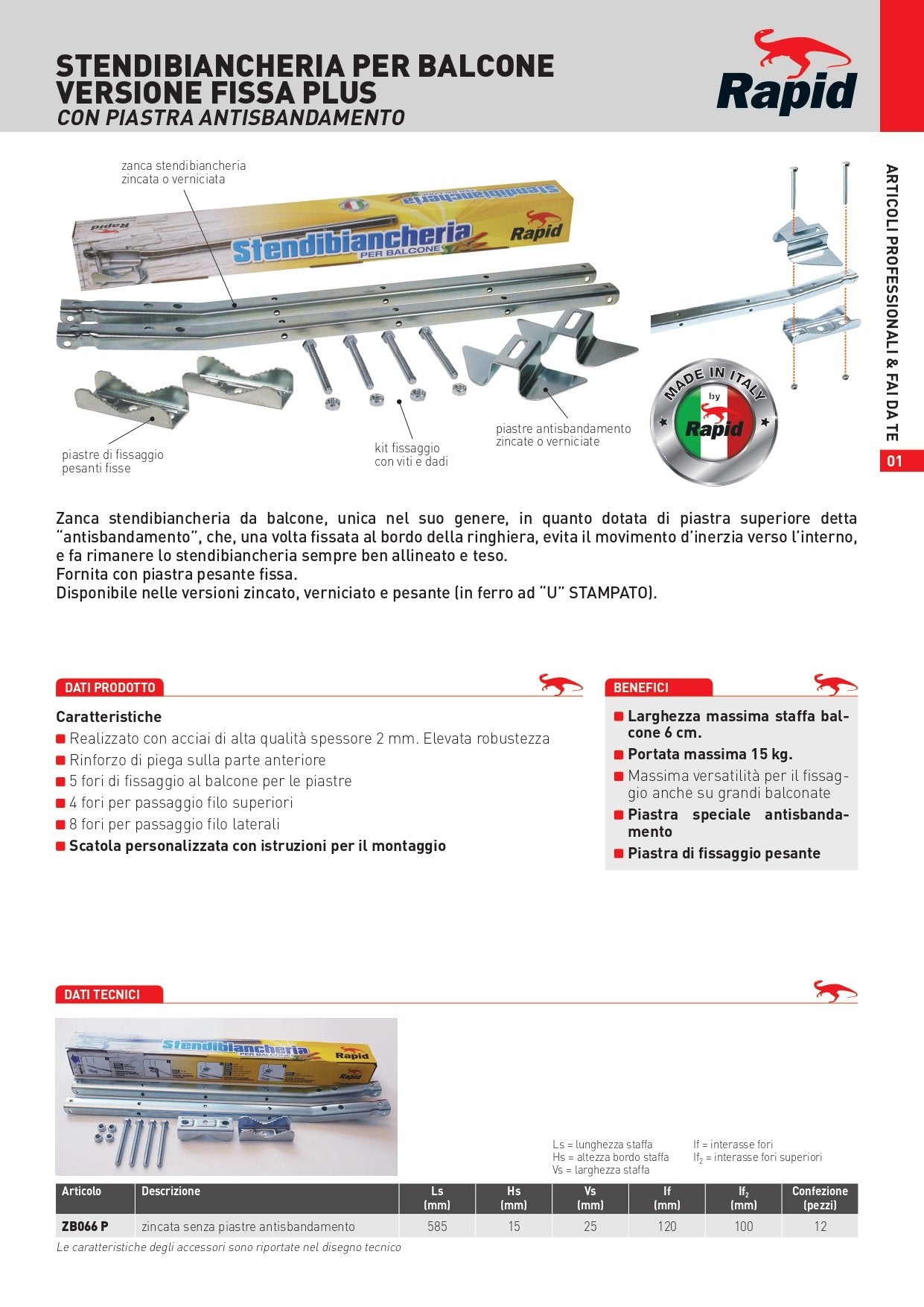 Stendibiancheria Giussani Rapid per balcone  in acciaio alta qualità