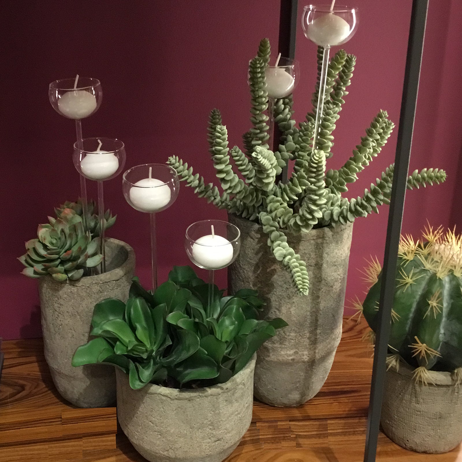 Portacandela calice alto in vetro trasparente decorazione luminosa set 2 pezzi