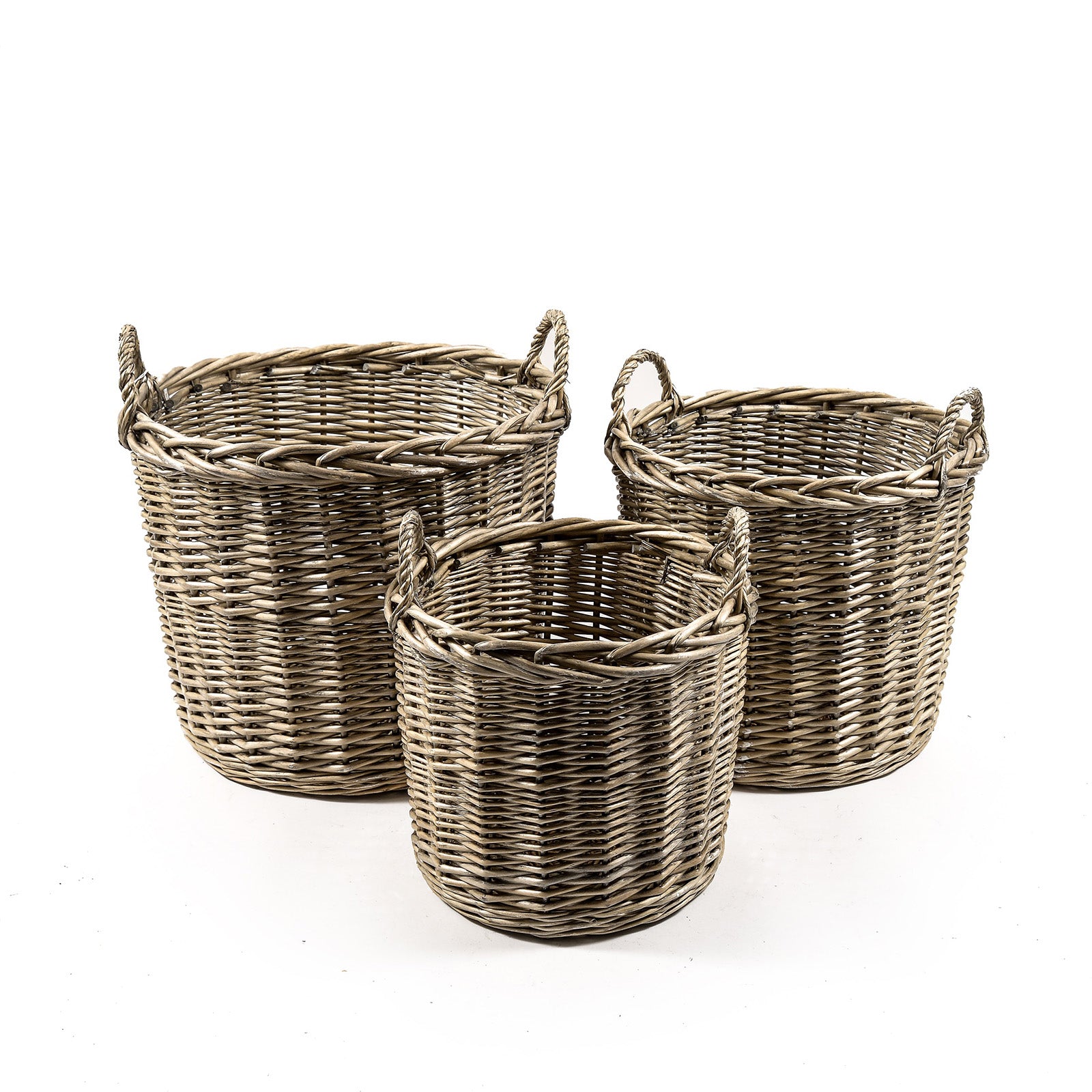 Pop it in a pelican Grande cesto per legna in vimini grigio anticato, manici in corda, contenitore per legna e legna per camino, o scarpe, giocattoli, biancheria (35 litri, quadrato