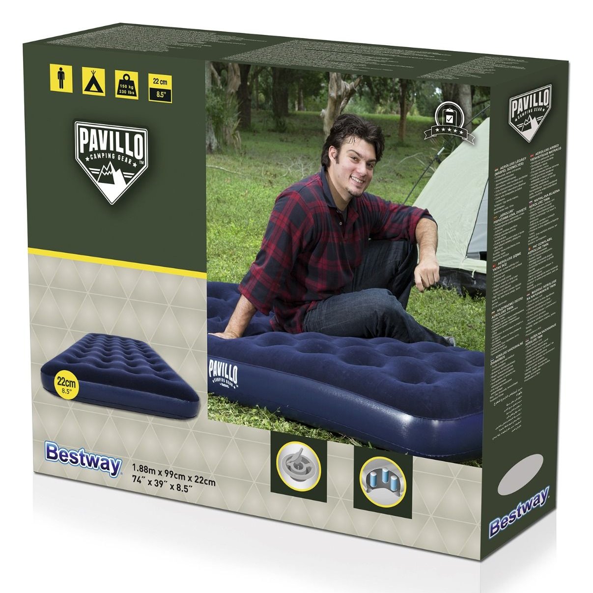 Materassino gonfiabile per casa e campeggio floccato h 22 cm