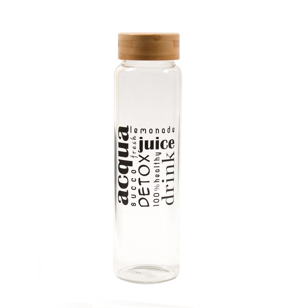 Bottiglia di vetro Borosilicato per acqua con Tappo a vite in Bamboo 1 lt