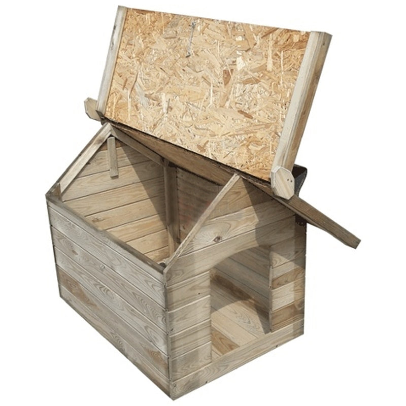 Cuccia per cani "Open" in legno di pino impregnato con tetto apribile