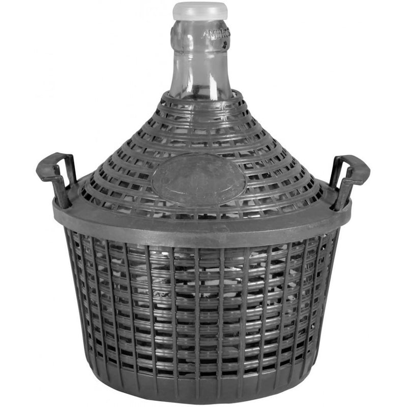 Damigiana in vetro "Bocca Stretta" per vino, infusi e distillati con cesta in plastica 5 lt