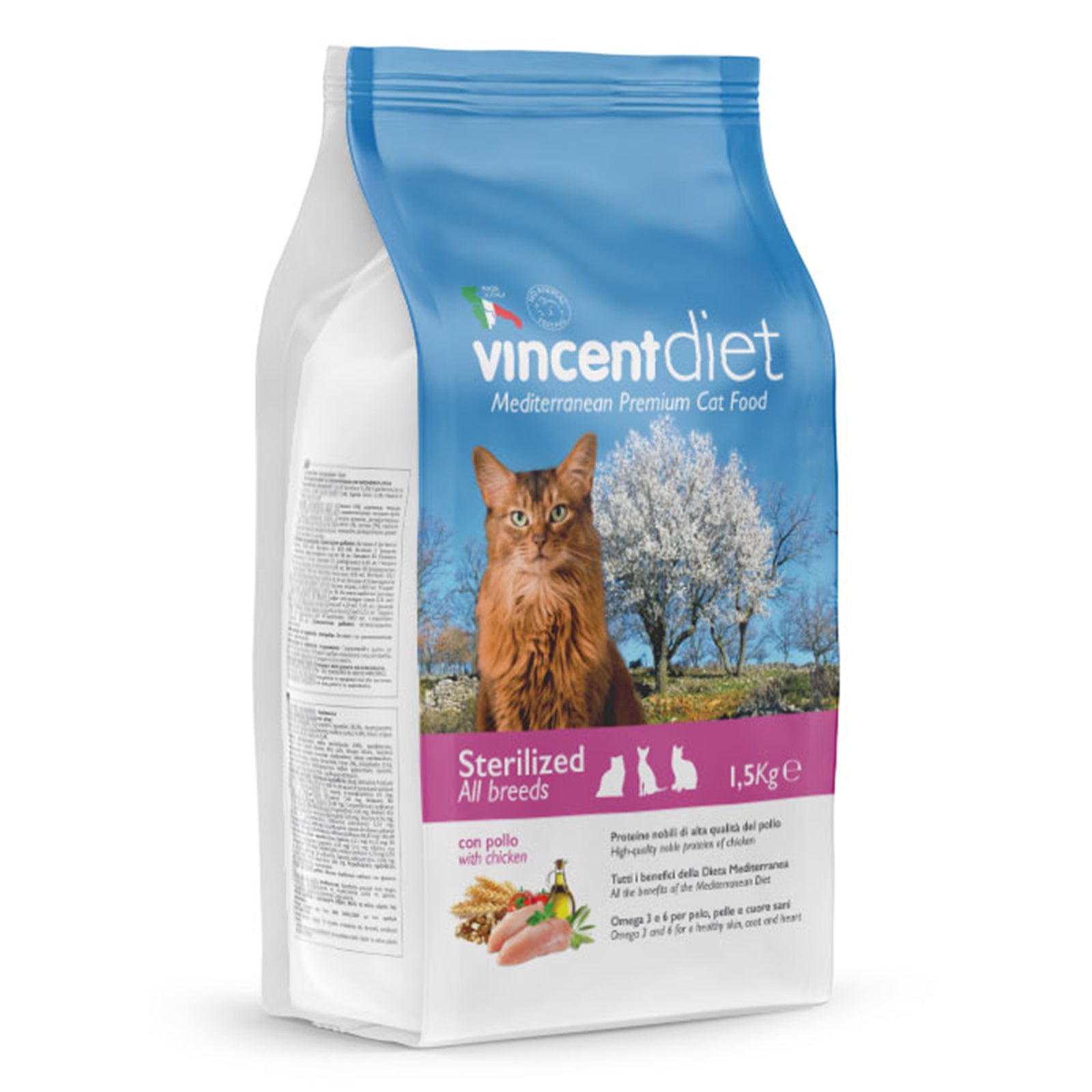 Crocchette Vincent per gatti sterilizzati My Diet 1,5 kg a base di pollo, cereali e verdura