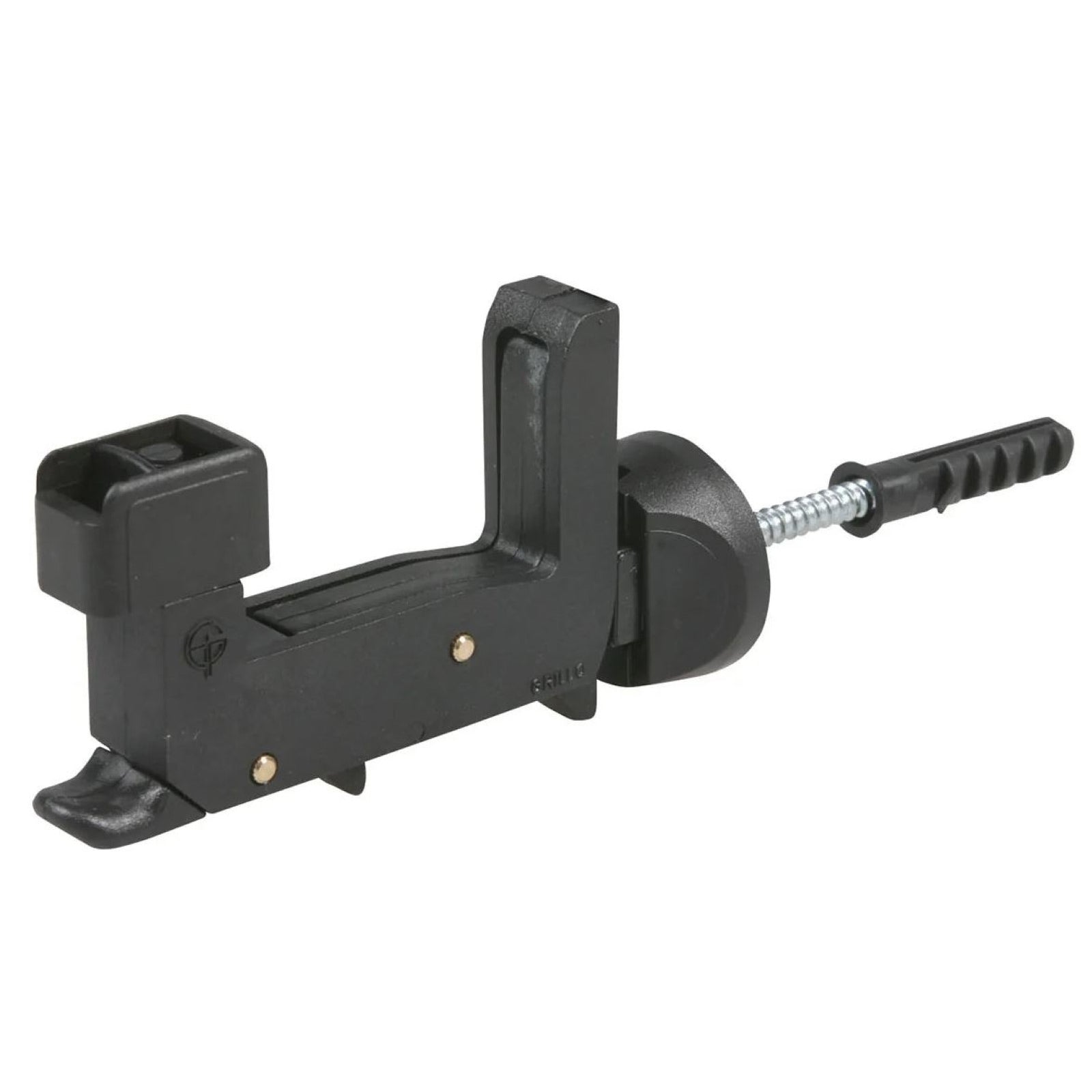 Ferma persiane automatico universale in plastica nera con bloccaggio da muro, aggancio e sgancio automatico, vite e tassello inclusi.