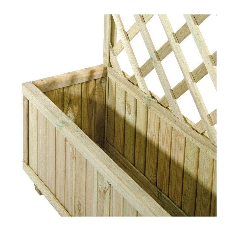 Pannello grigliato con fioriera "Patio" in legno tropicale naturale per recinzioni giardino e terrazzo