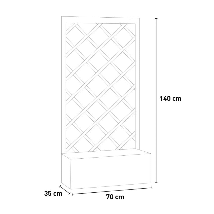 Pannello grigliato con fioriera in legno di pino naturale per recinzioni giardino e terrazzo h 140 cm