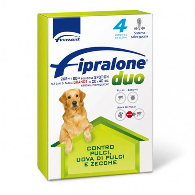 Antiparassitario Cani da 20-40 kg per pulci e zecche "Fipralone Duo" Spot-on 4 pipette da 268 mg