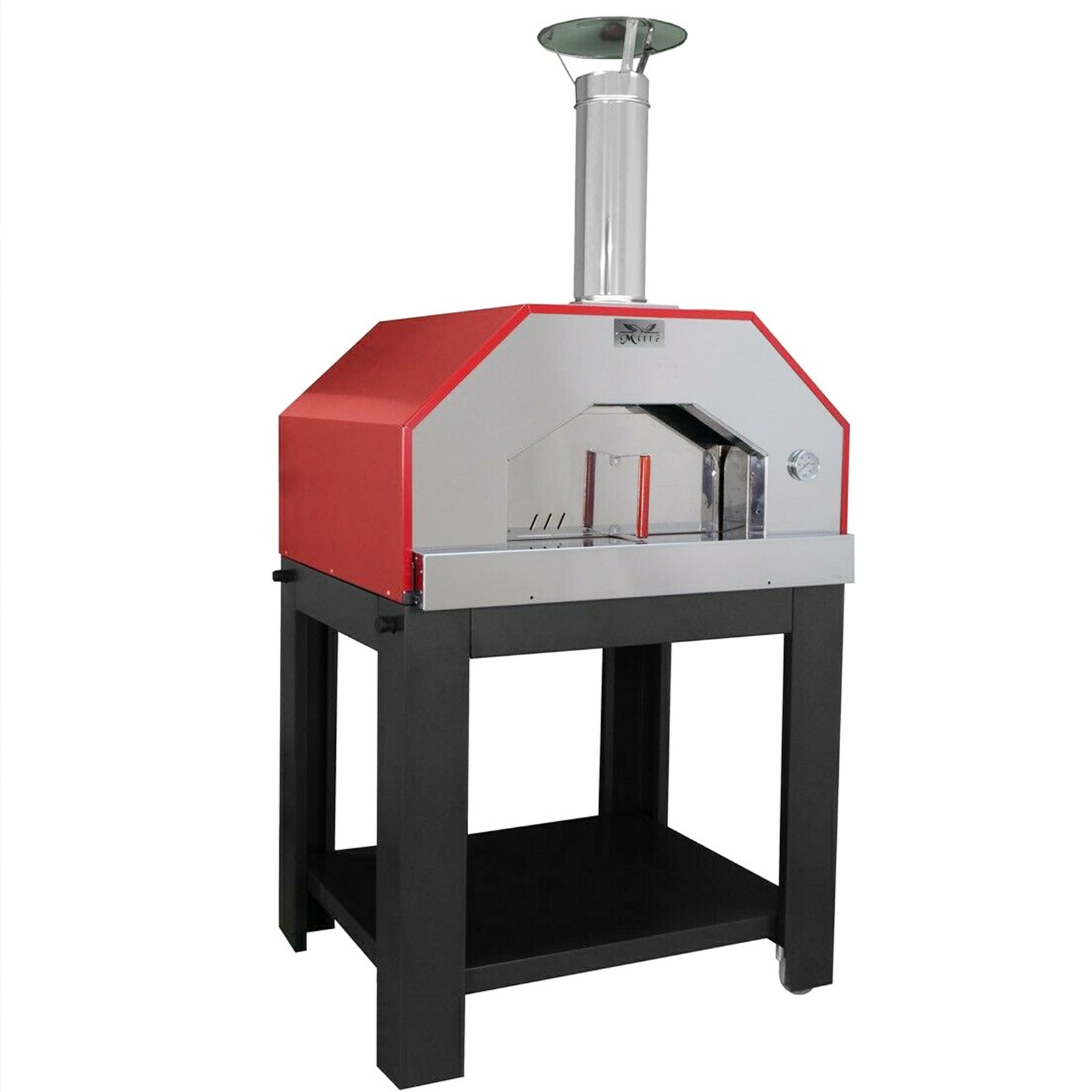 Forno a legna per pizze in acciaio inox cottura diretta da esterno con ruote "Made in Italy"
