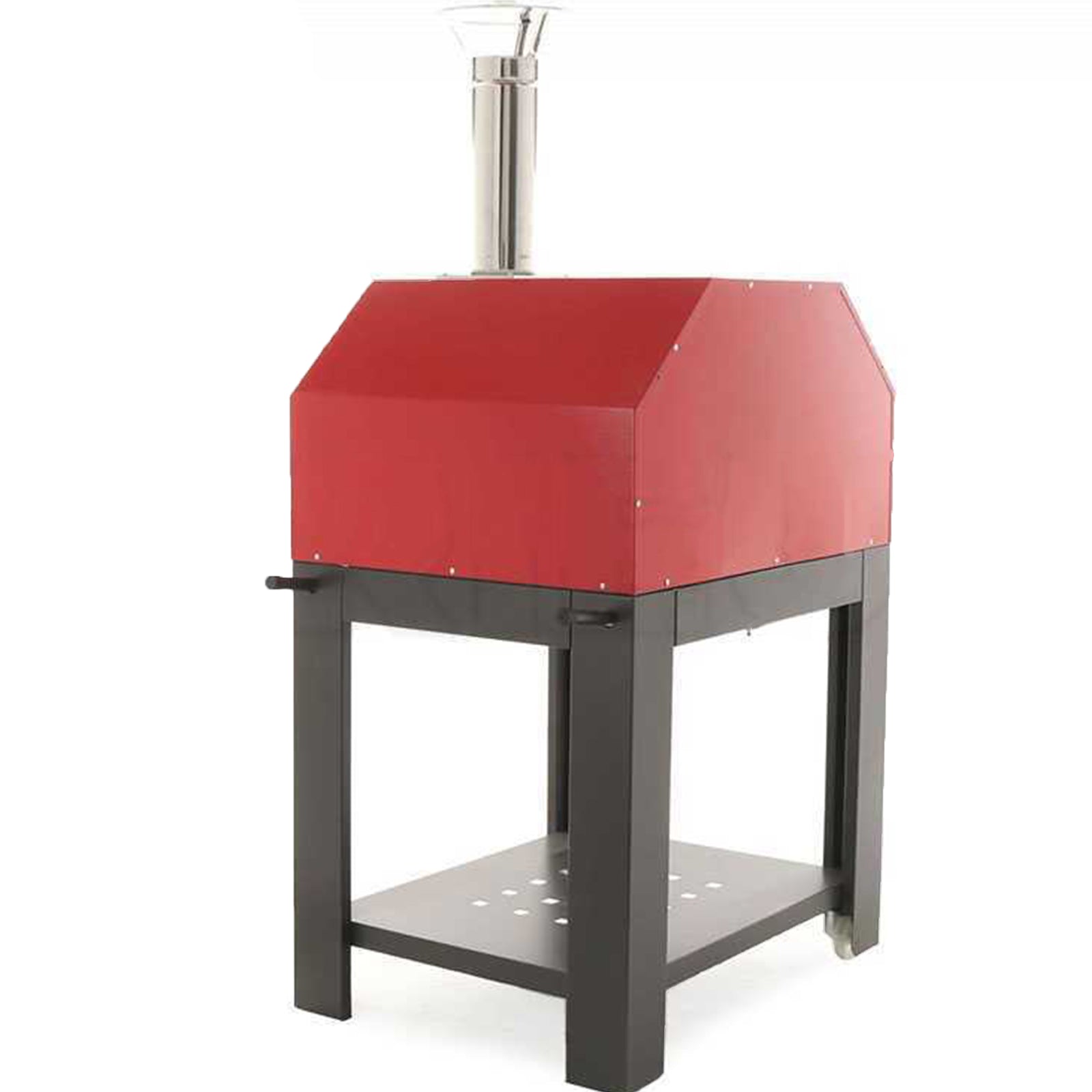 Forno a legna per pizze in acciaio inox cottura diretta da esterno con ruote "Made in Italy"