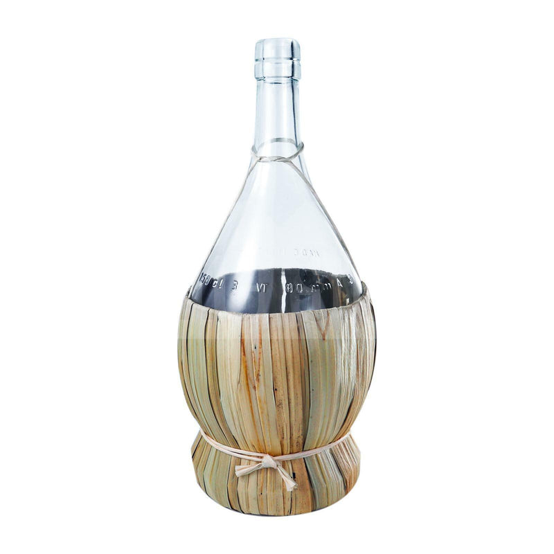 Fiasco in vetro rivestito in paglia per conservazione vino alcolici e distillati