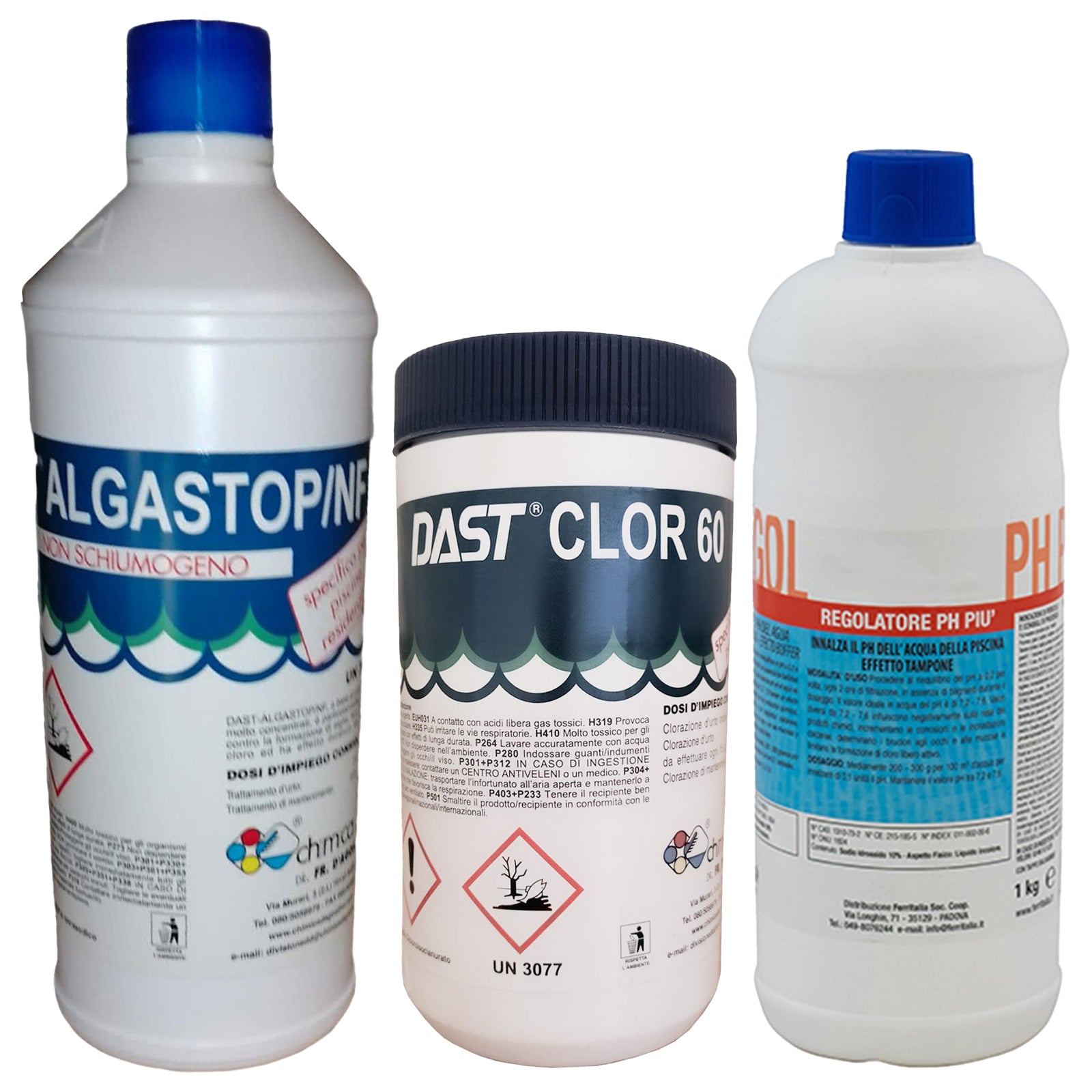 Kit di trattamento per piscina e acqua con cloro, alghicida e correttore pH