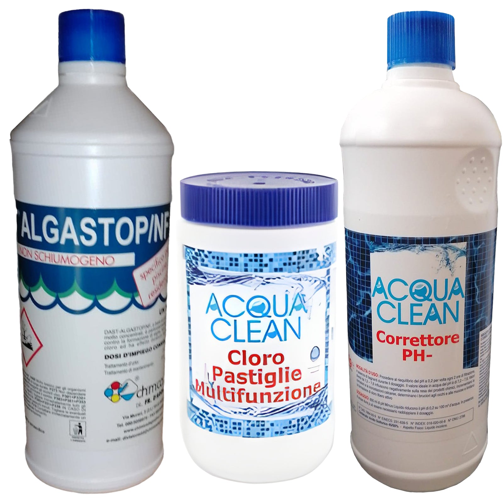 Kit di trattamento per piscina e acqua con cloro, alghicida e correttore pH