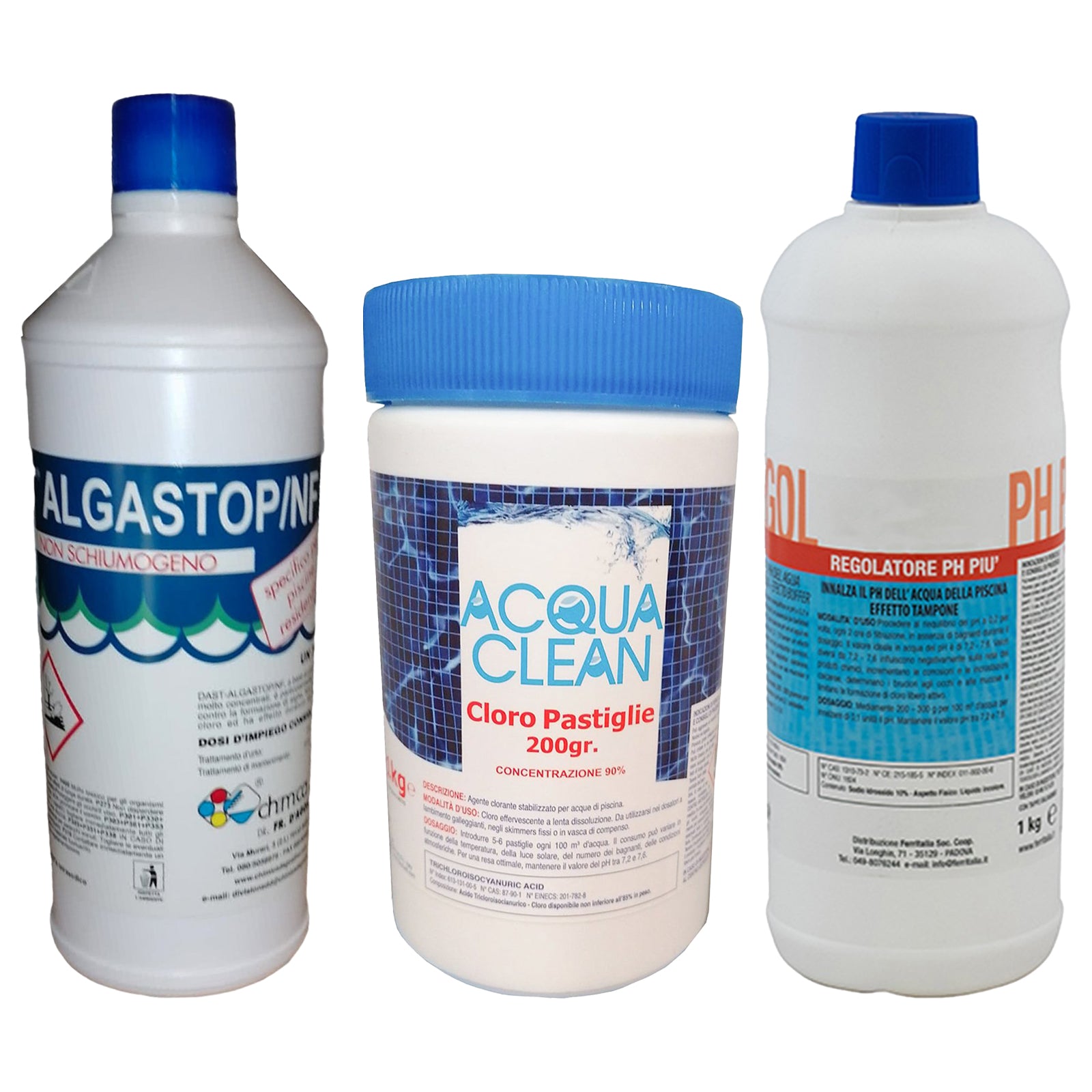 Kit di trattamento per piscina e acqua con cloro, alghicida e correttore pH