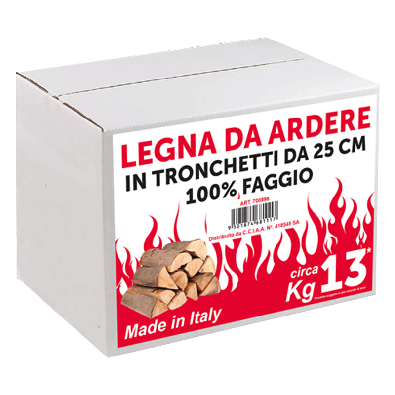 Legna di Faggio da ardere in sacchi da 10 kg per riscaldamento stufe e caminetti, tronchetti 25 cm