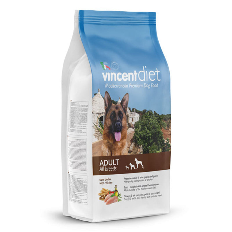 Crocchette Vincent Diet per cani a pelo lungo a base di Pollo, cereali e legumi