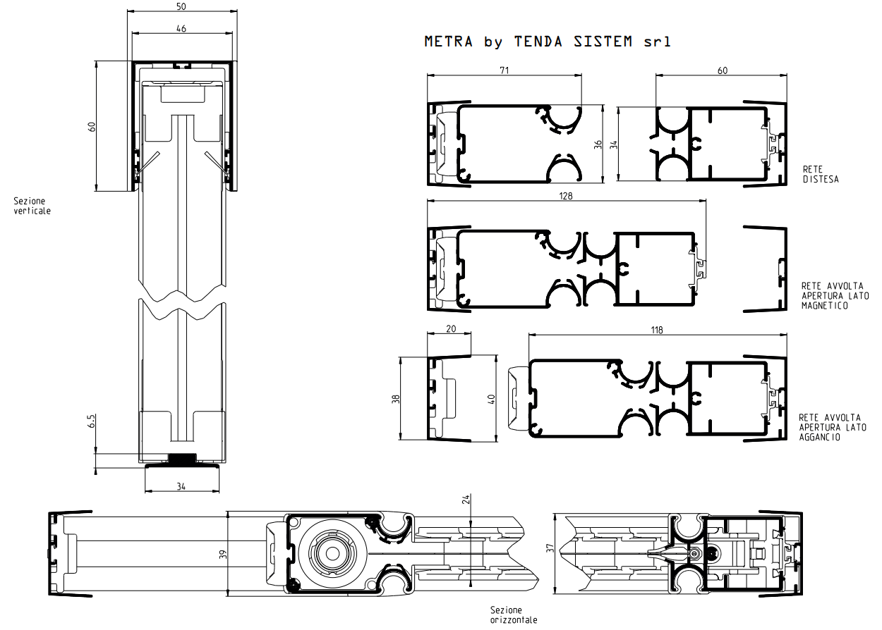 Zanzariera a carrarmato su misura ''Metra'' profilo Ciliegio S apertura laterale (Made in Italy)