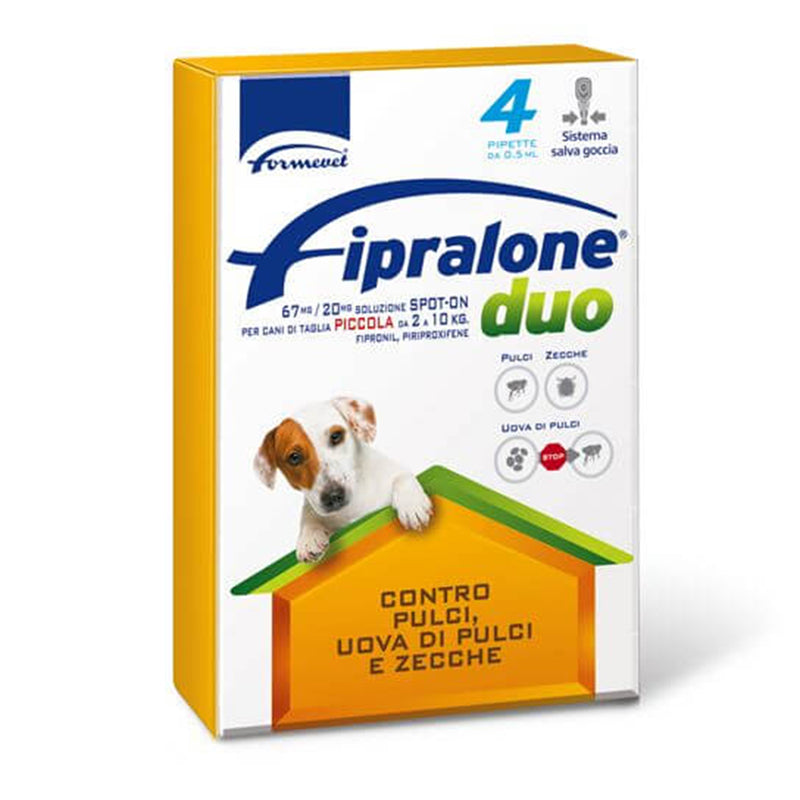 Antiparassitario Cani da 2-10 kg per pulci e zecche "Fipralone Duo" Spot-on 4 pipette da 67 mg