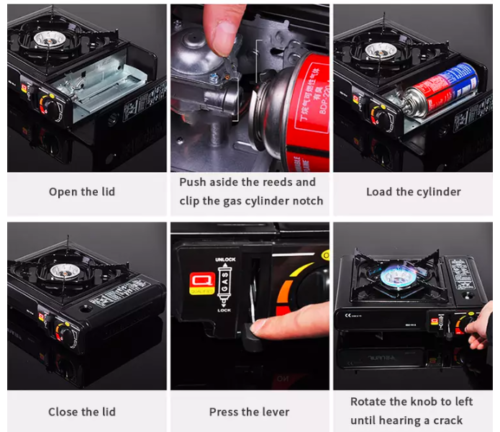 Fornello a gas da campeggio portatile con valigetta 2200 W temperatura regolabile