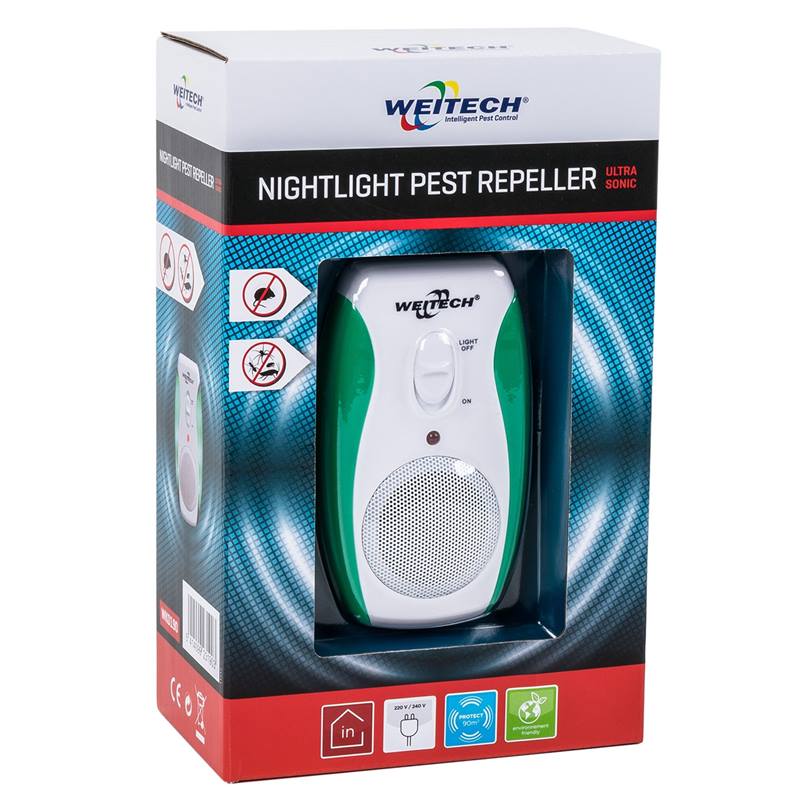 Repellente ad ultrasuoni "Nightlight" per topi, ratti, scarafaggi ed insetti striscianti 90 mtq