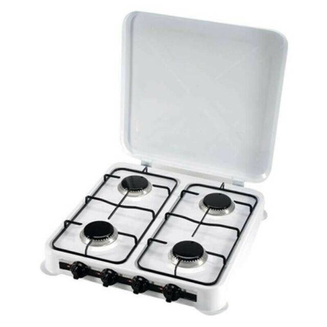 Fornello a gas da campeggio 4 fuochi con coperchio fiamma regolabile