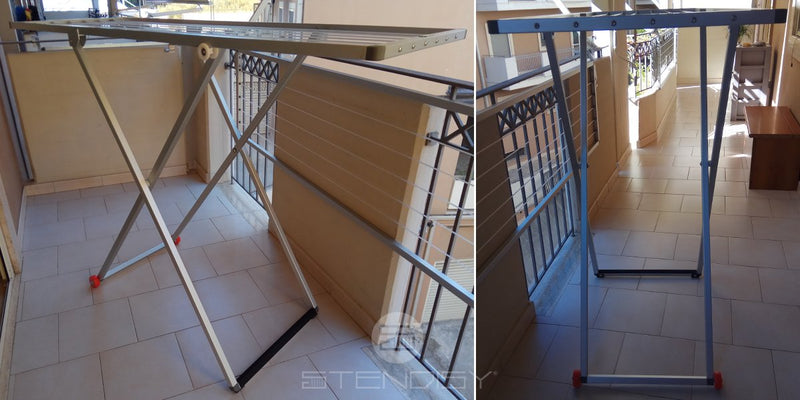 Stendibiancheria Classico con ruote ad altezza regolabile, stendino per balconi in alluminio anodizzato antiruggine