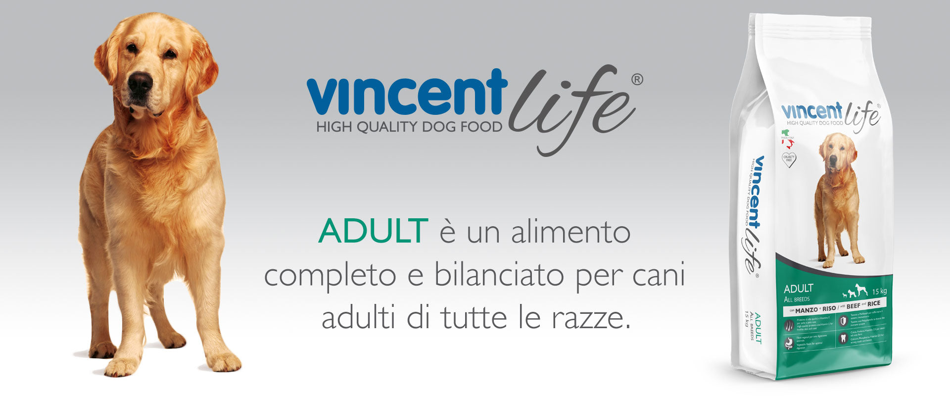 Crocchette Vincent Life Adult 15 kg per cani attivi a base di manzo, verdure e cerali