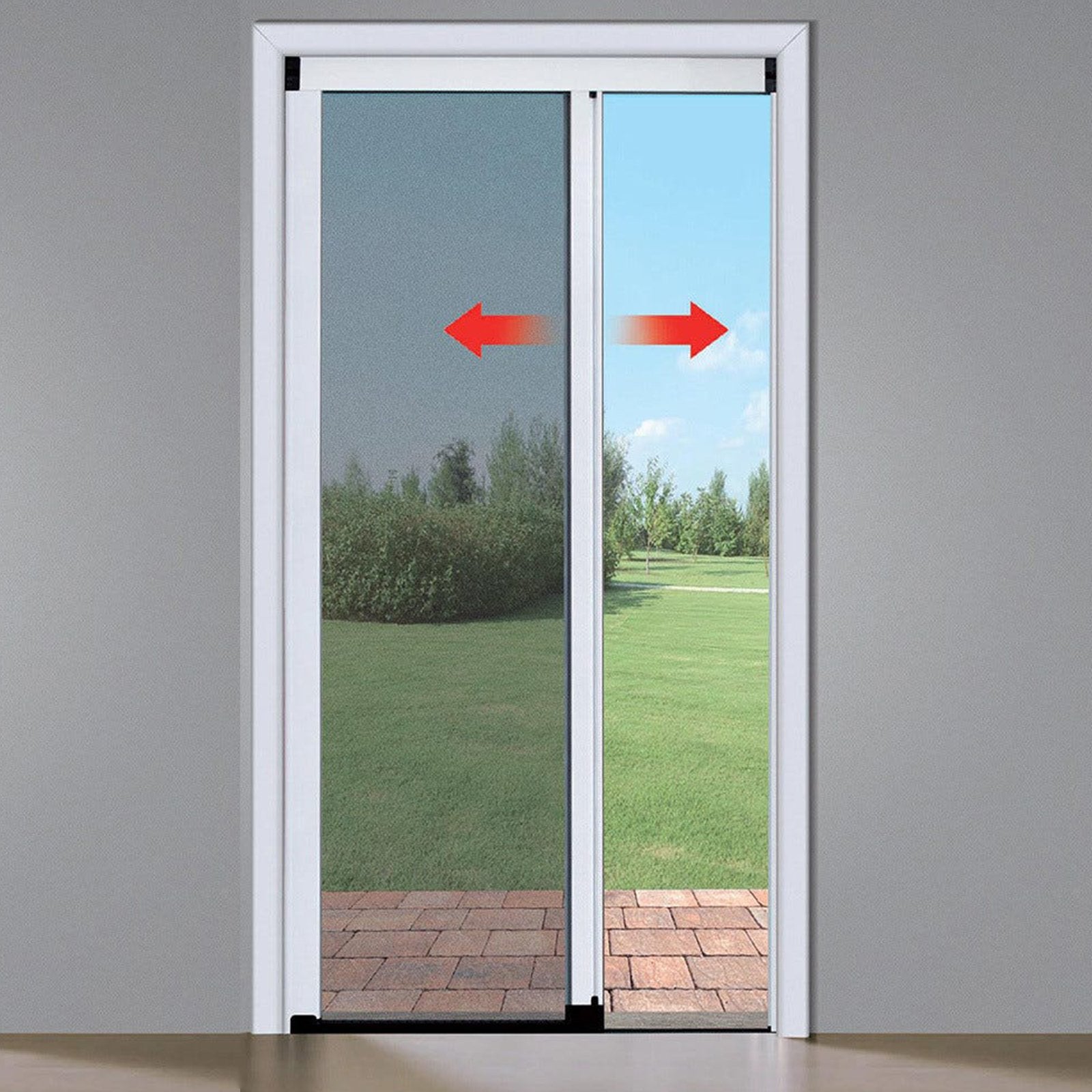 Zanzariera a carrarmato su misura ''Metra'' profilo Noce Medio SR apertura laterale (Made in Italy)