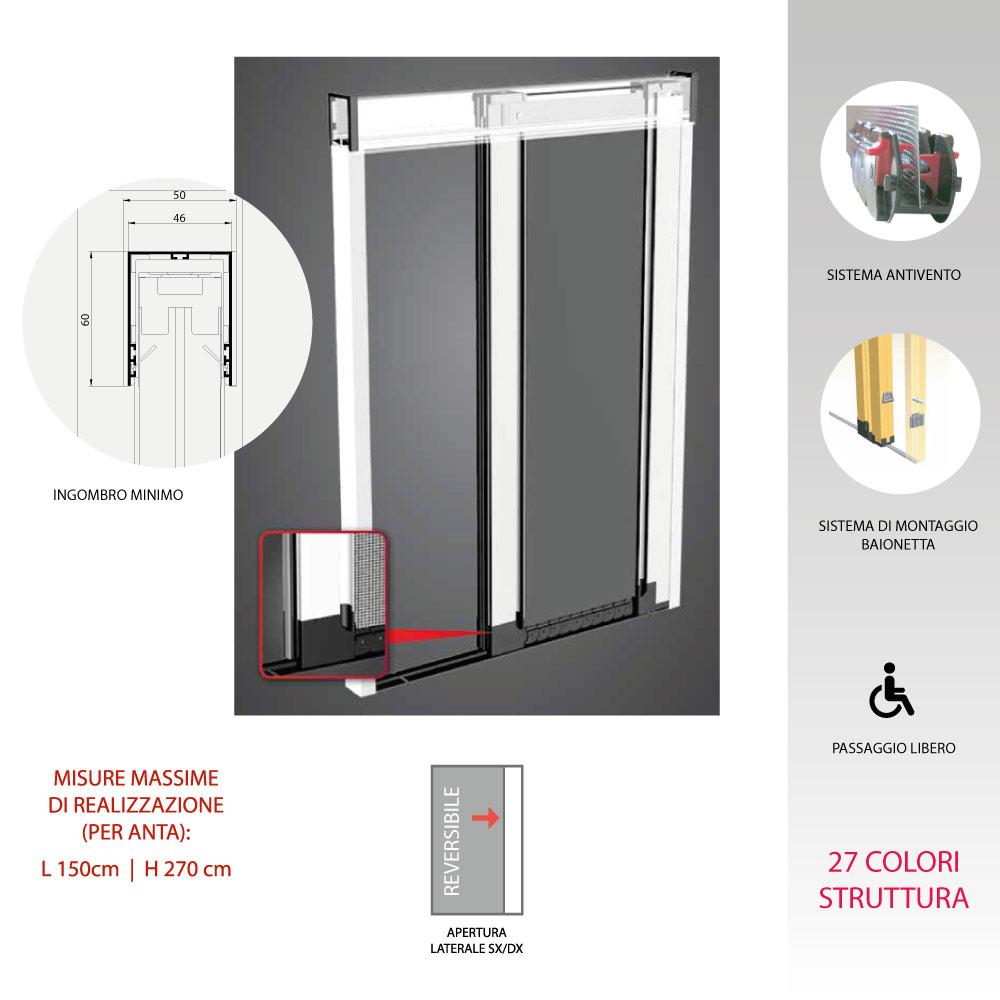 Zanzariera a carrarmato su misura ''Metra'' profilo Ciliegio S apertura laterale (Made in Italy)